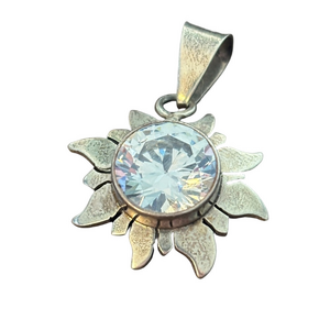 🌻TAXCO Sterling Silver Sunflower Pendant with Crystal Center